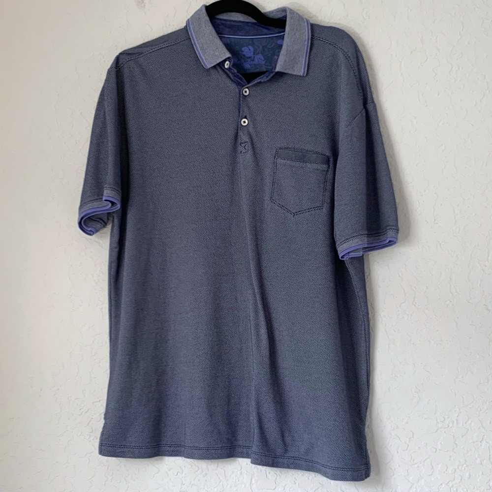 Tommy Bahama Polo Shirt Men L Blue Dot Coastal Resort Quiet Luxury Business Work